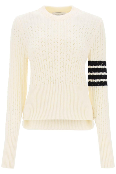 Shop Thom Browne Pointelle Stitch Merino Wool 4 Bar Sweater