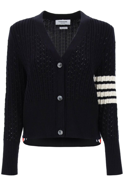 Shop Thom Browne Pointelle Stitch Merino Wool 4 Bar Cardigan