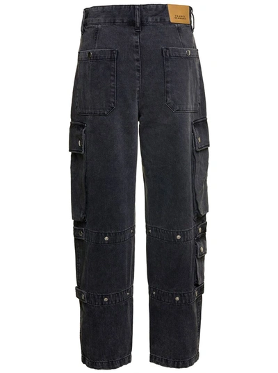 Shop Isabel Marant 'elore' Black High-waisted Wide Jeans With Patch Pockets In Cotton Denim Woman In Grey