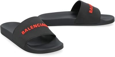 Shop Balenciaga Pool Slide Rubber Sandals In Black