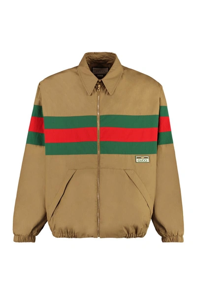 Shop Gucci Zippered Cotton Jacket In Saddle Brown