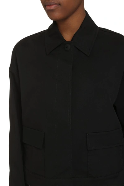 Shop Max Mara Studio Baffo Button-front Cotton Jacket In Black