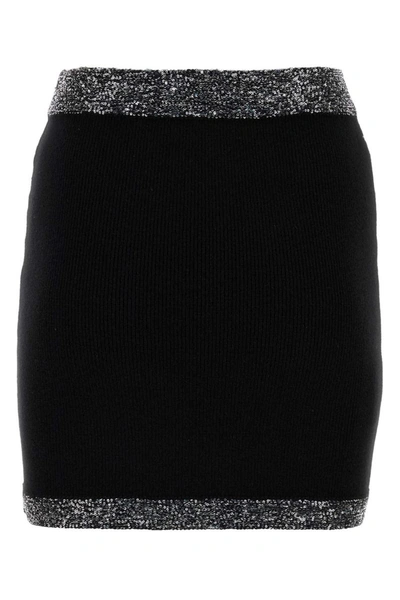 Miu Miu Stretch Mini Skirt With Ribbed Sequin Embellishment In Black