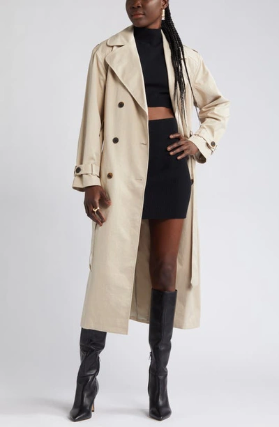 Shop Open Edit Belted Trench Coat In Tan Oxford