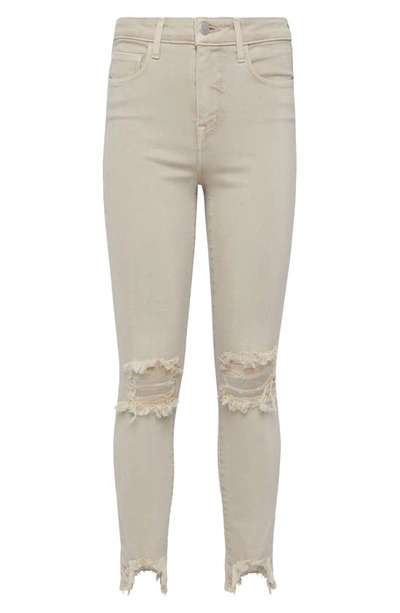 Shop L Agence L'agence High Line Ripped Slim Pants In Biscuit Destruct