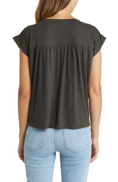 Lucky Brand Embroidered Cotton Blend Peasant Top In Raven