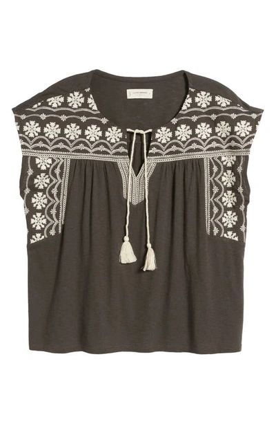 Lucky Brand Embroidered Cotton Blend Peasant Top In Raven