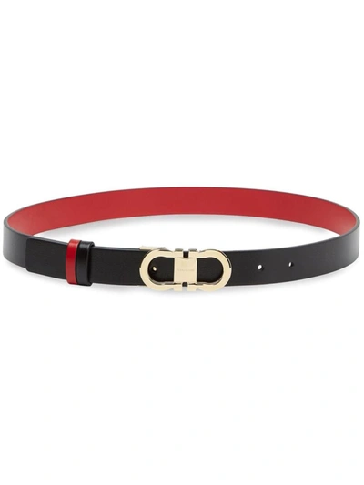 Shop Ferragamo Belts In Black/flame Red
