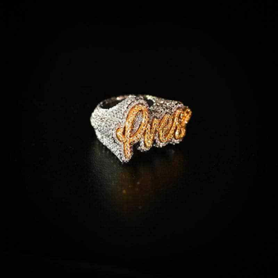 NSG Pre-owned Men's Customized Letter Name 3ct Simulated Diamond Ring White Gold Plated Silver