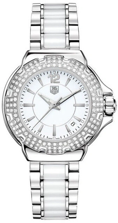 Pre-owned Tag Heuer Formula 1 White Ceramic Diamond Bezel Watch Wah1215.ba0861