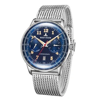 Pre-owned Reef Tiger Mens Chronograph Watches Men Luxury Automatic Mechanical Wristwatch