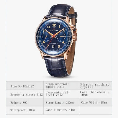 Pre-owned Reef Tiger Mens Chronograph Watches Men Luxury Automatic Mechanical Wristwatch