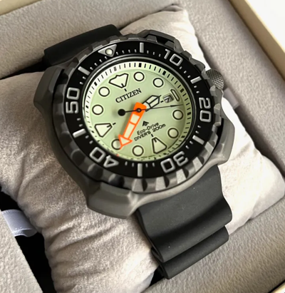 Pre-owned Citizen Titanium Promaster Dive Watch Bn0227-25x Green Dial Eco Drive