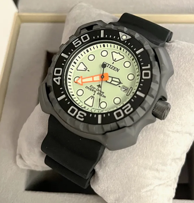 Pre-owned Citizen Titanium Promaster Dive Watch Bn0227-25x Green Dial Eco Drive