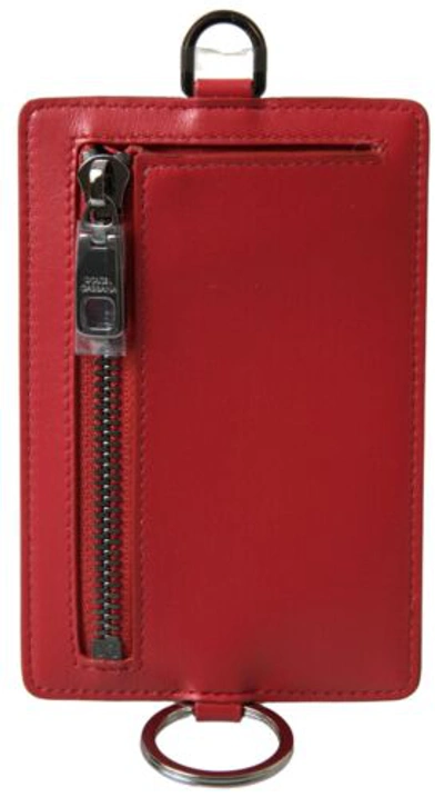 Pre-owned Dolce & Gabbana Dolce&gabbana Men Red Wallet 100% Leather Logo Embossed Patch Mini Card Holder