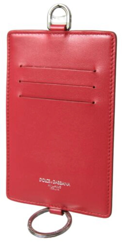 Pre-owned Dolce & Gabbana Dolce&gabbana Men Red Wallet 100% Leather Logo Embossed Patch Mini Card Holder