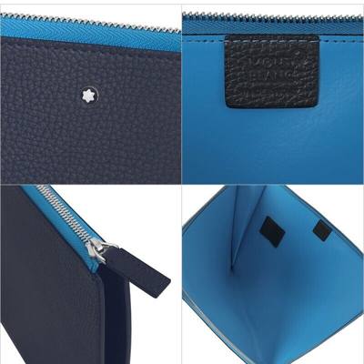 Pre-owned Montblanc Meisterstück Soft Grain Leather Clutch Hand Pouch Bag Purse Wallet Men In Blue