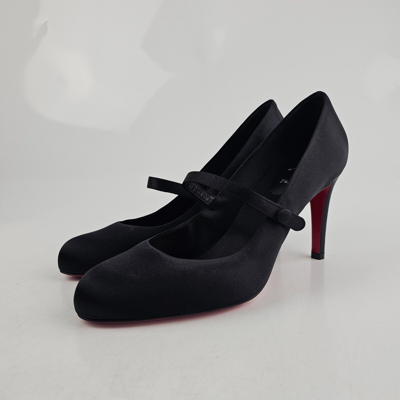 Pre-owned Christian Louboutin Pumppie Wallis 85mm Black Satin Pumps Fw23