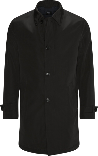 Pre-owned Hugo Boss Men's Dain8 Point Collar Longline Water Resistant Filled Trench Coat In Black