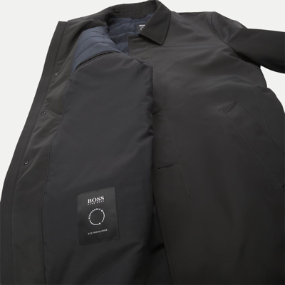 Pre-owned Hugo Boss Men's Dain8 Point Collar Longline Water Resistant Filled Trench Coat In Black