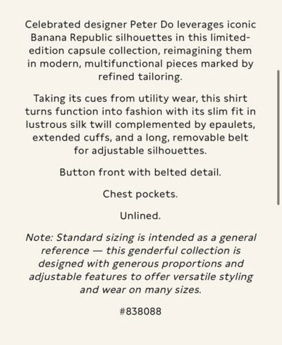 Pre-owned Banana Republic Br X Peter Do Utility Shirt Cream White Size Medium 838088