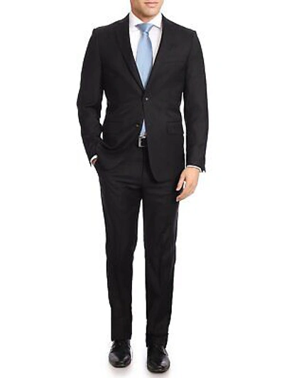 Pre-owned Label M Mens Classic Fit Two Button 100% Wool Wrinkle Resistant Suit - Solid Black