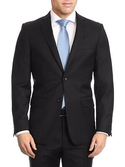 Pre-owned Label M Mens Classic Fit Two Button 100% Wool Wrinkle Resistant Suit - Solid Black