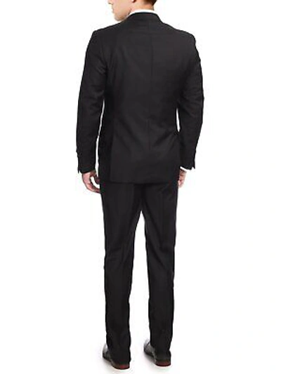 Pre-owned Label M Mens Classic Fit Two Button 100% Wool Wrinkle Resistant Suit - Solid Black