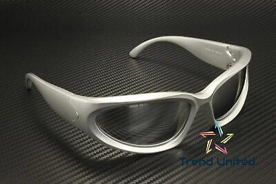 Pre-owned Balenciaga Bb0157s 004 Oval Silver 65 Mm Men's Sunglasses In Gray