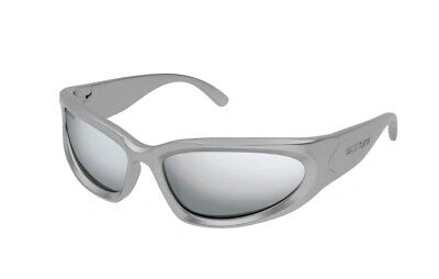 Pre-owned Balenciaga Bb0157s 004 Oval Silver 65 Mm Men's Sunglasses In Gray