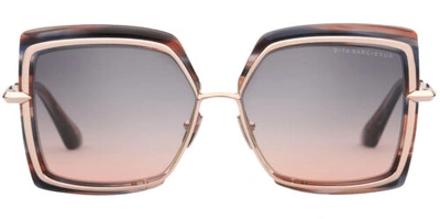 Pre-owned Dita Narcissus Women's Oversize Squared Butterfly Sunglasses - Dts503 - Japan In San Ono Swirl/grey-peach (05)