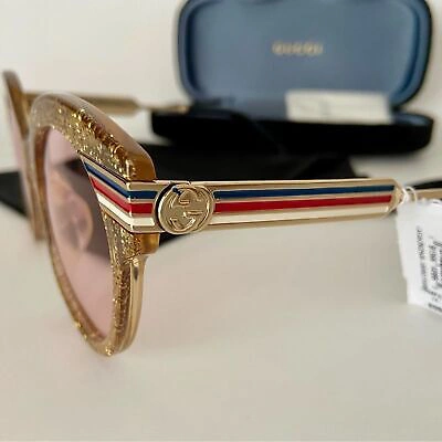 Pre-owned Gucci Authentic  Gold Glitter Gg Logo Sunglasses Strips In Pink