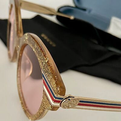 Pre-owned Gucci Authentic  Gold Glitter Gg Logo Sunglasses Strips In Pink
