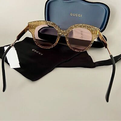 Pre-owned Gucci Authentic  Gold Glitter Gg Logo Sunglasses Strips In Pink