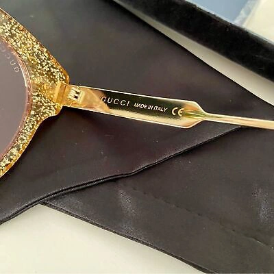 Pre-owned Gucci Authentic  Gold Glitter Gg Logo Sunglasses Strips In Pink