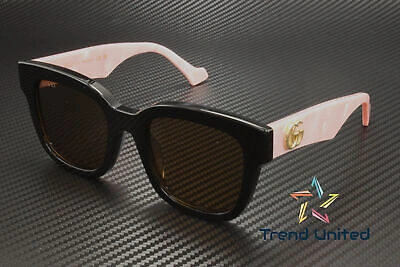 Pre-owned Gucci Gg0998s 005 Rectangular Acetate Black Pink Brown 52 Mm Women's Sunglasses