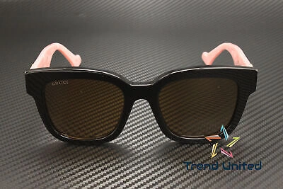 Pre-owned Gucci Gg0998s 005 Rectangular Acetate Black Pink Brown 52 Mm Women's Sunglasses