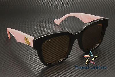 Pre-owned Gucci Gg0998s 005 Rectangular Acetate Black Pink Brown 52 Mm Women's Sunglasses
