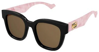 Pre-owned Gucci Gg0998s 005 Rectangular Acetate Black Pink Brown 52 Mm Women's Sunglasses