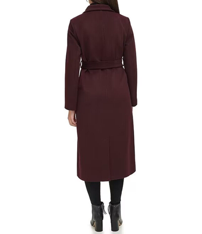 Pre-owned Kenneth Cole Belted Wool Blend Wrap Coat In Burgundy In Red
