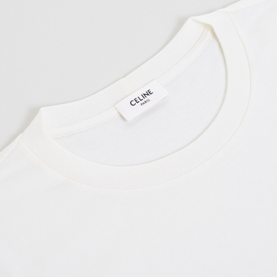 Pre-owned Celine 750$ T-shirt With Rhinestone-studded Logo Print In White Cotton Jersey