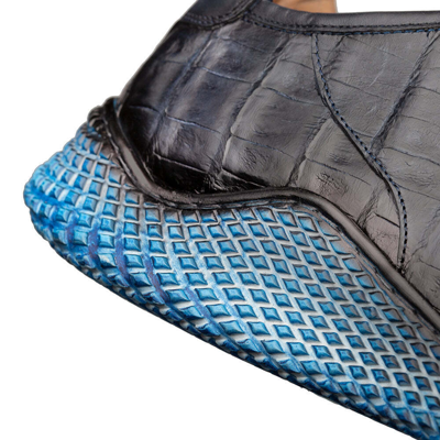 Pre-owned Mezlan Genuine Crocodile Leather Sport Sneaker Shoes Waffle Sole Blue Black