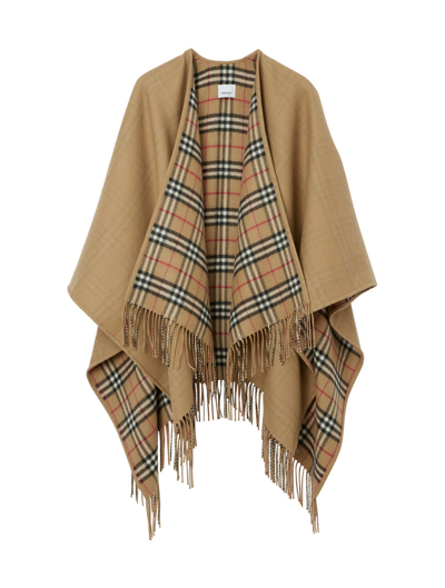 Shop Burberry Men Reversible Cape In Check Wool In Cream