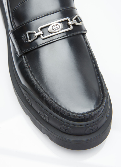 Shop Gucci Men Interlocking G Leather Loafers In Black