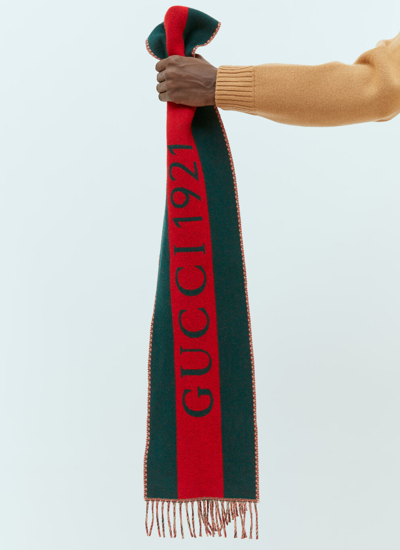 Shop Gucci Men Web Jacquard Wool Scarf In Green