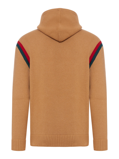Shop Gucci Men Wool Sweater With Hood In Brown