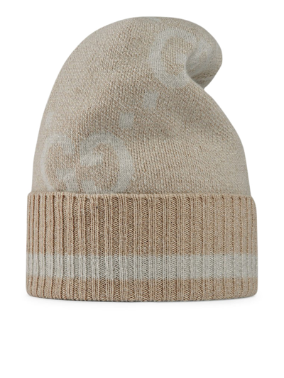 Shop Gucci Women Lamé Jacquard Cashmere Hat With Gg In Cream