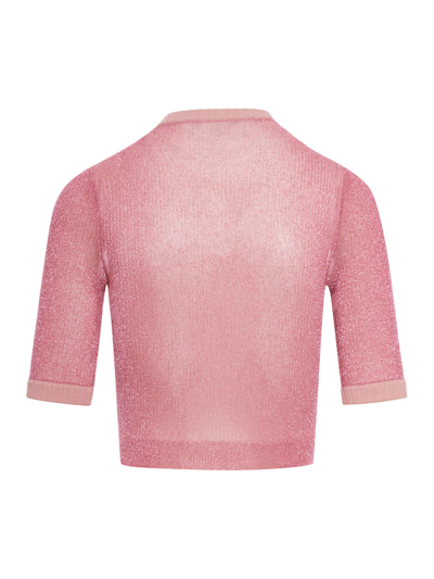 Shop Gucci Women Lamé Knit Top With Interlocking G In Pink