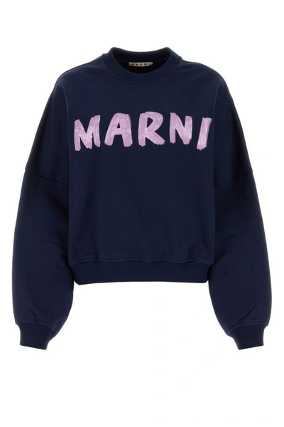 Shop Marni Woman Midnight Blue Cotton Oversize Sweatshirt