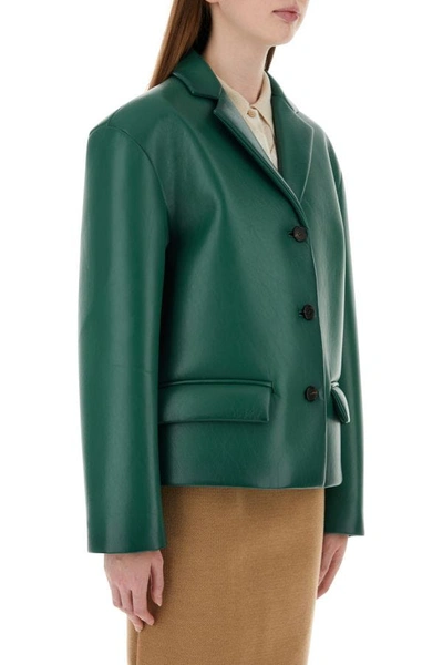 Shop Miu Miu Woman Emerald Green Nappa Leather Jacket
